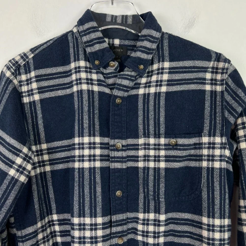 J. Crew Blue Plaid Flannel Buttondown Shirt w/ Elbow Patches Size Small S A964 - Picture 2 of 12